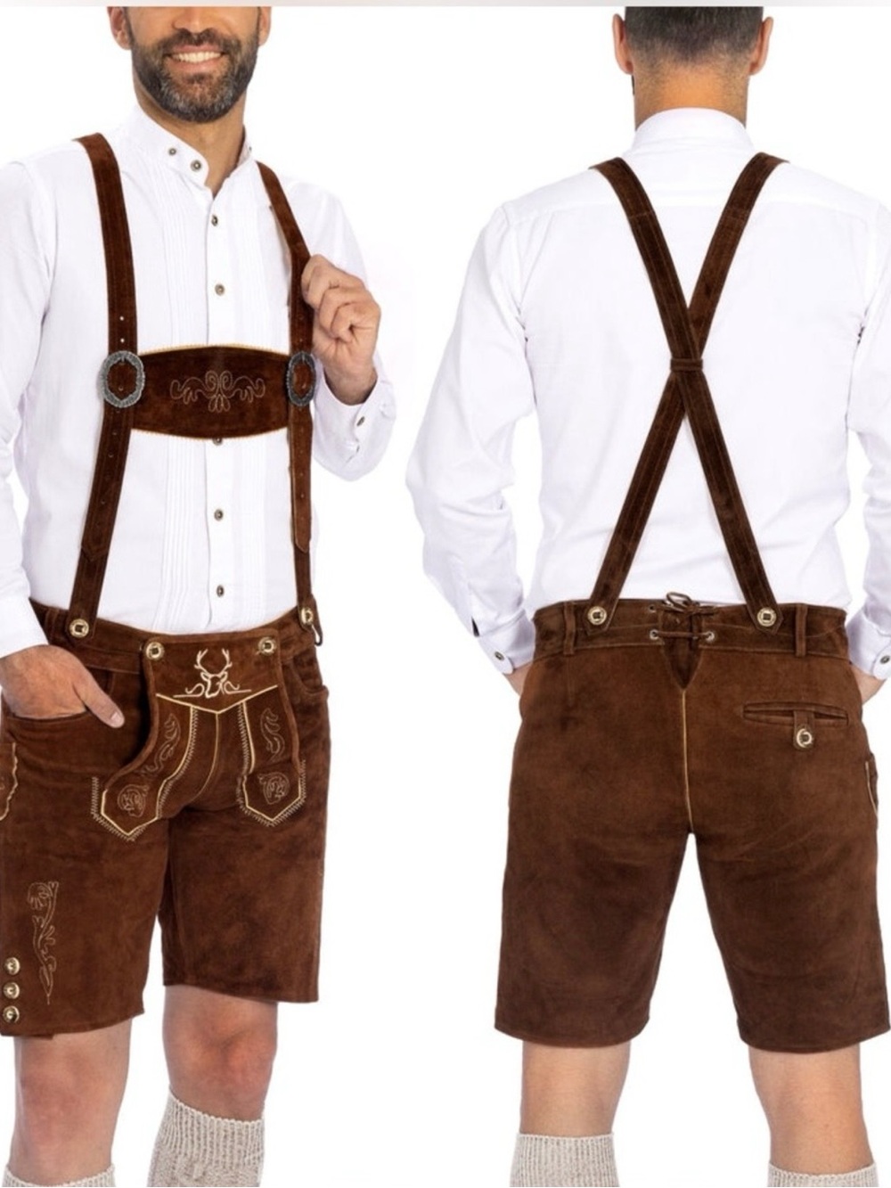 Bavaria Trachten Leather Lederhosen shorts in dark brown Size:36